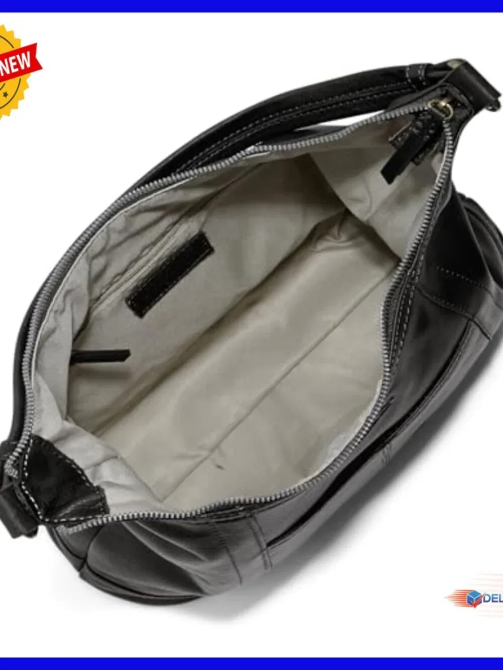 Genuine Leather Hobo Shoulder Bag with Zippered Compartments and Slip Pockets
